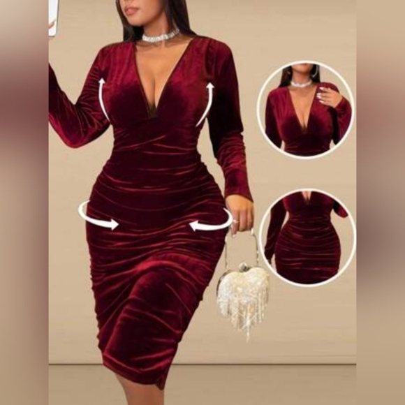 SHEIN Dresses & Skirts - SHEIN Velvet Burgundy Curvy Dress Women size L